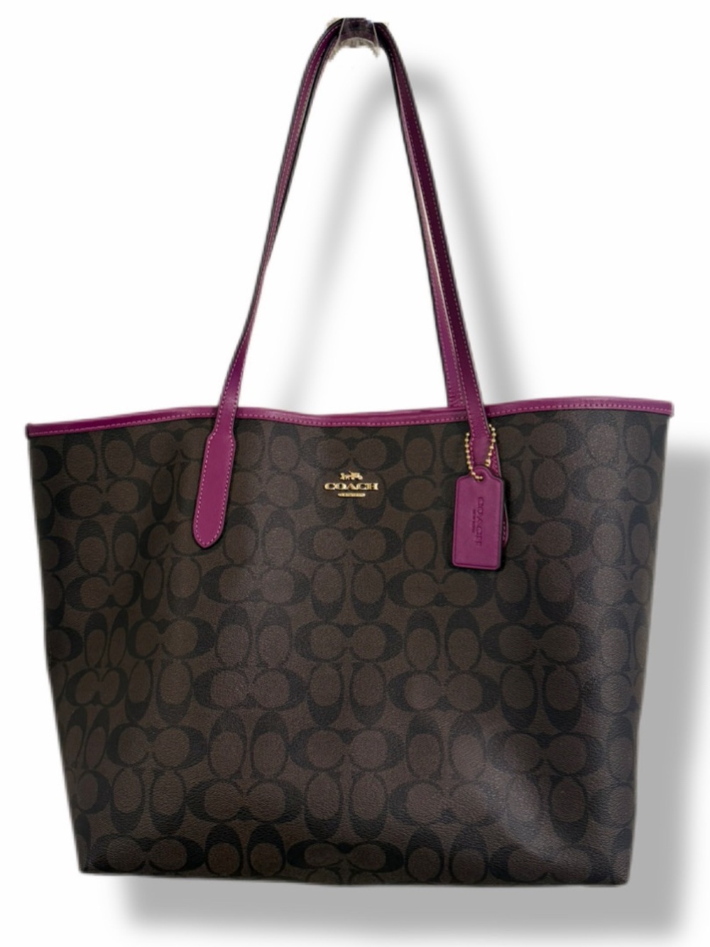 Coach 5696 City Tote Signature Canvas Brown Dark Magenta Large